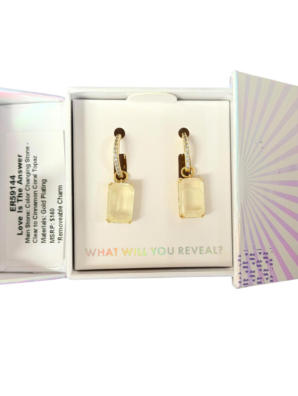 Bomb Party MHA Earrings "Love Is The Answer" Clear to Cinnamon Coral on Gold